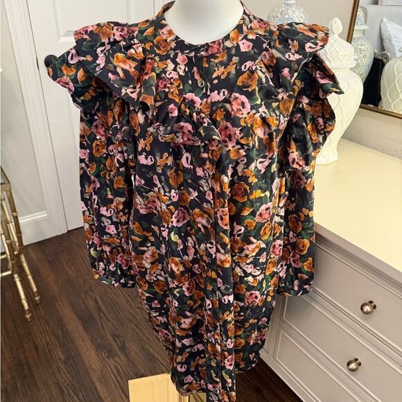 Something Navy Floral Ruffle Button Up Dress size Large-F10 - Picture 3 of 8